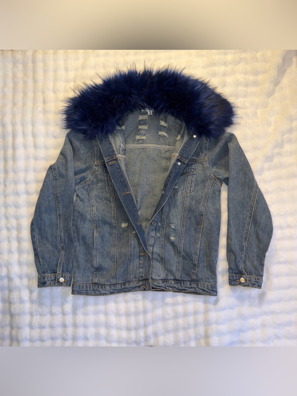 HONEY PUNCH Women’s Denim Acid Wash Jacket Removable Blue Faux Fur Collar Size S - Picture 5 of 9